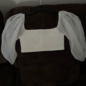 Cider brand Medium crop top with puffy chiffon sleeves